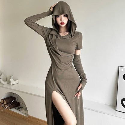Halloween High Waist Sheath Dress Dark Witch Party Costume - Costumes