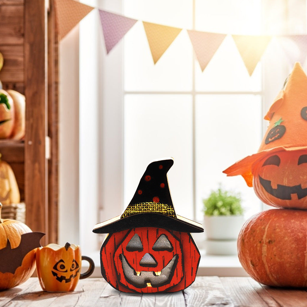 Halloween Wooden Pumpkin Lamp Decorations - Discount Halloween City
