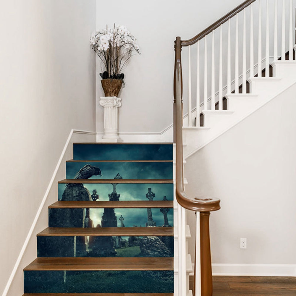 3D Waterproof Stair Wall Crow Tombstone Stickers - alternate view 5