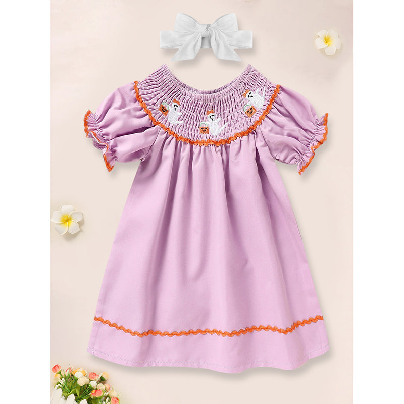 Infant Baby Girls Halloween Dress Ghost Embroidery Dress - Discount Halloween City