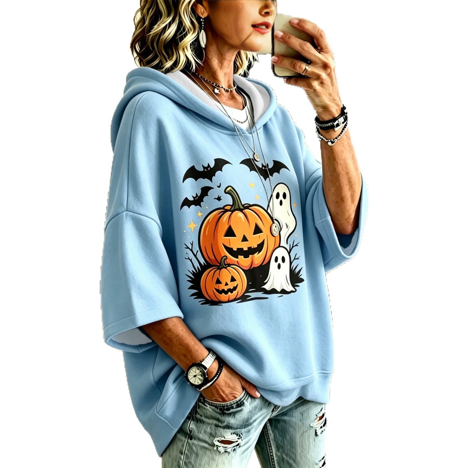 Digital-print Loose-fit Hooded Sweatshirt - alternate view 5