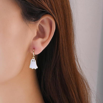 Halloween Ghost Earrings for Women's Gold Ghost Huggie Hoop - Discount Halloween City