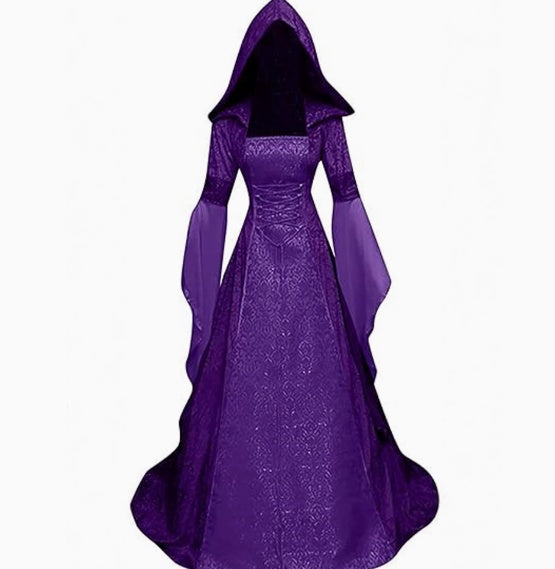 Halloween Medieval Vintage Hooded Robe Witch Cosplay - Discount Halloween City