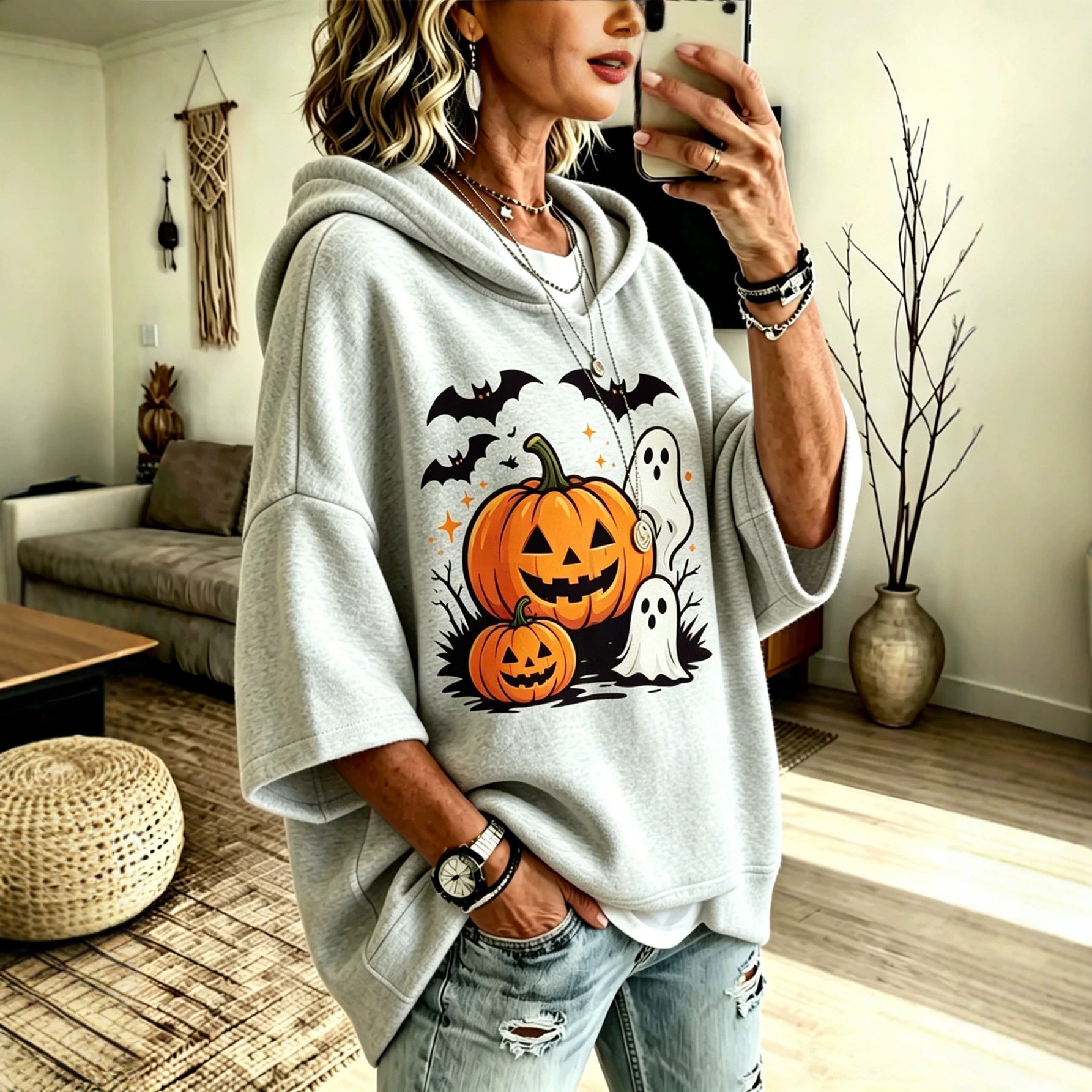 Digital-print Loose-fit Hooded Sweatshirt - alternate view 3