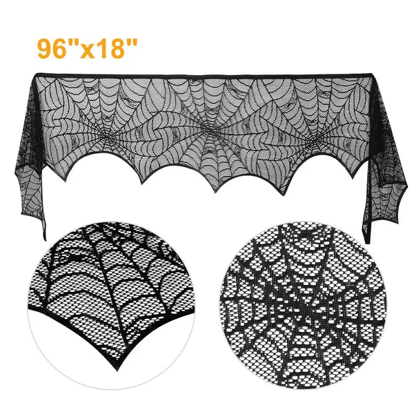 Halloween Decoration Black Lace Spiderweb Fireplace - Discount Halloween City