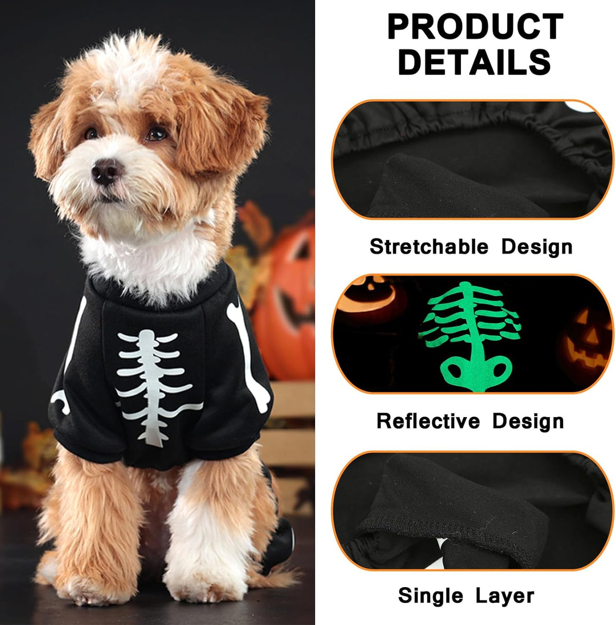 Small Dog Glow-in-the-Dark Skeleton Halloween Pet Jumpsuit Costume - product image 7