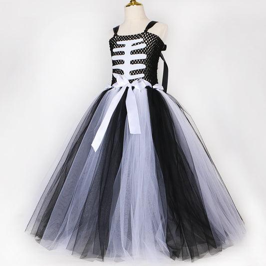 Halloween Girl Skull Skeleton Mesh Bubble Skirt | Indoor Decorations - Decorations