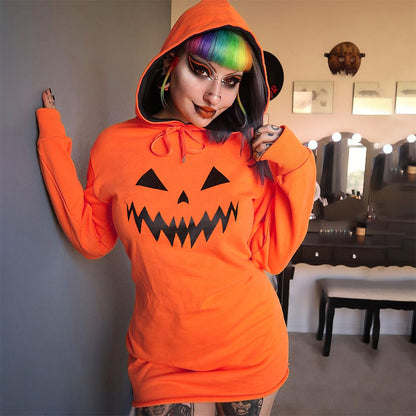 Halloween Costume Pumpkin Print Long Sleeve Hoodie Dress | Indoor Decorations | Costumes - Decorations