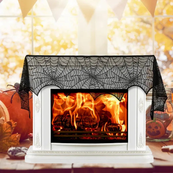 Halloween Decoration Black Lace Spiderweb Fireplace - Discount Halloween City