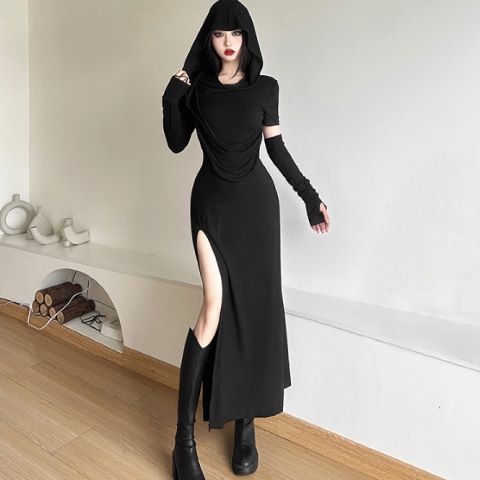 Halloween High Waist Sheath Dress Dark Witch Party Costume - Costumes