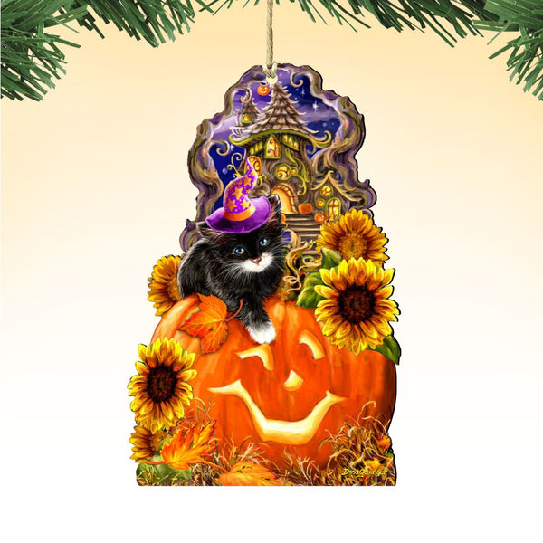 Halloween Kitten Wooden Ornament
