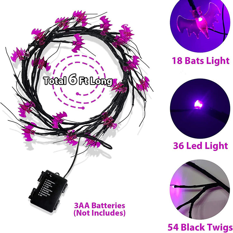 Halloween LED Willow Vine String Light Cool Cartoon Bat - Discount Halloween City
