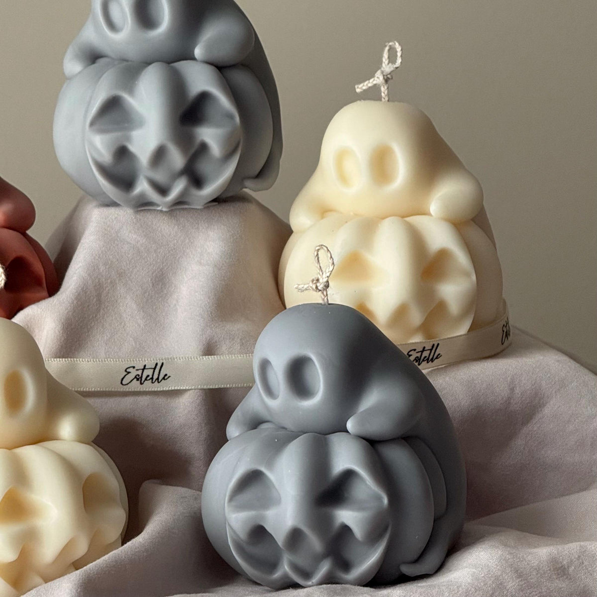 Handmade Spooky Pumpkin Ghost Candle: Halloween Soy Wax Decor