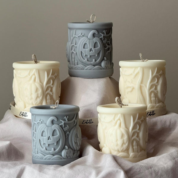 Scary Pumpkin Pillar Halloween Candle