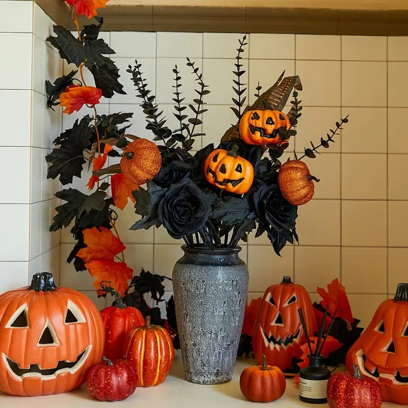 Halloween Pumpkin Feather Picks Decoration (5pcs)