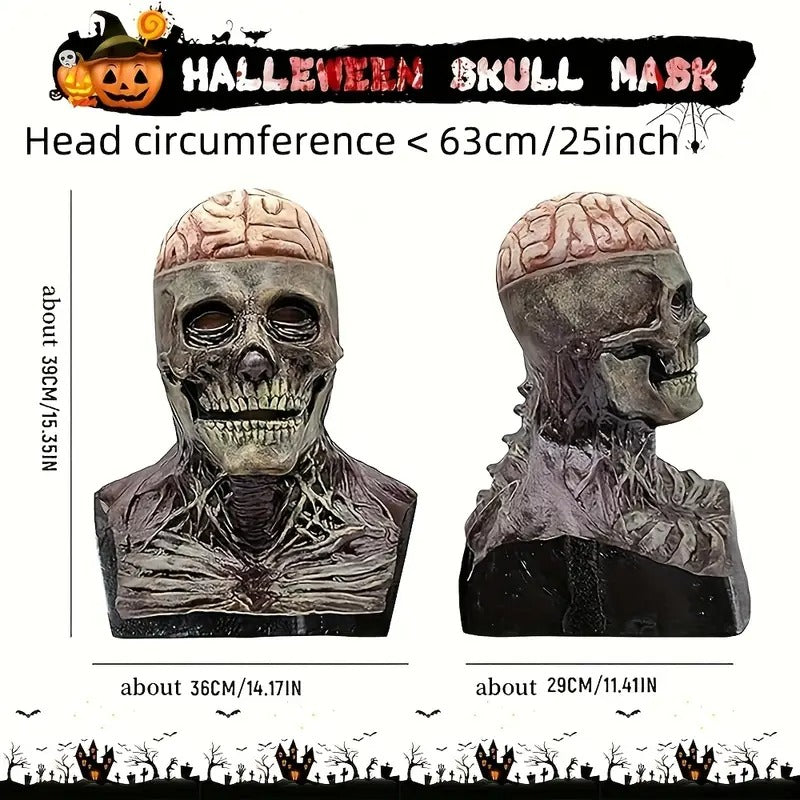 Halloween Skull Mask with Brain and Hat