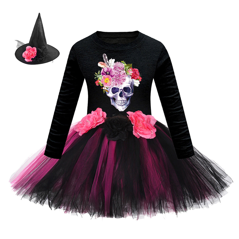 Arrival Girls’ Halloween Costume: Long Sleeves Cartoon Printed Witches Cosplay Party Tulle Patchwork Dress with Hat Set, MyKids-USA®, Costume Dresses, MyKids-USA - Size/Age - S (1-3Y) - Color - Colorful -  -  - TR2409091008-E.