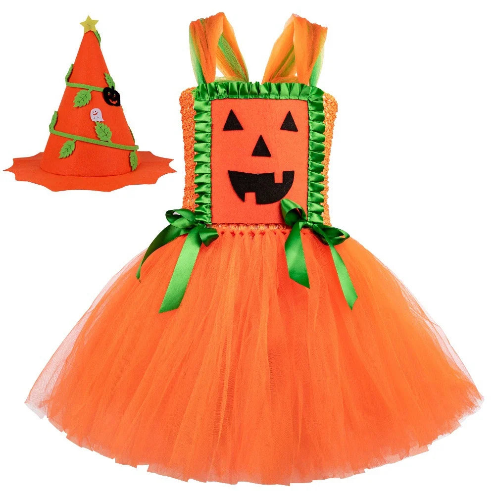 Arrival Girls’ Halloween Pumpkin Pattern Dress – Princess Cosplay Costume Set Party, and Stage Performance, MyKids-USA®, Costume Dresses, MyKids-USA - Size/Age - S (1-2Y) - Color - Green -  -  - TR2508202028-C.