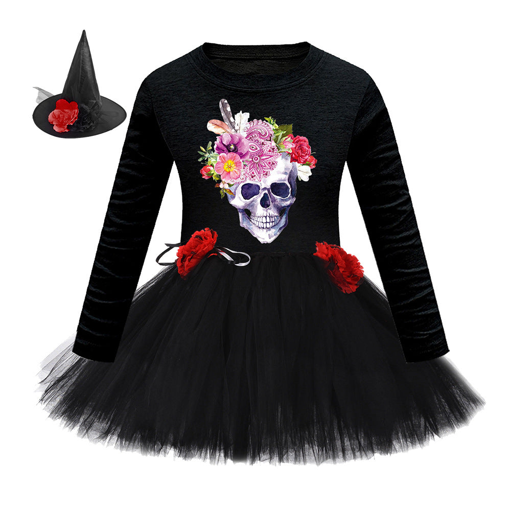 Arrival Girls’ Halloween Costume: Long Sleeves Cartoon Printed Witches Cosplay Party Tulle Patchwork Dress with Hat Set, MyKids-USA®, Costume Dresses, MyKids-USA - Size/Age - S (1-3Y) - Color - Green -  -  - TR2409091008-F.