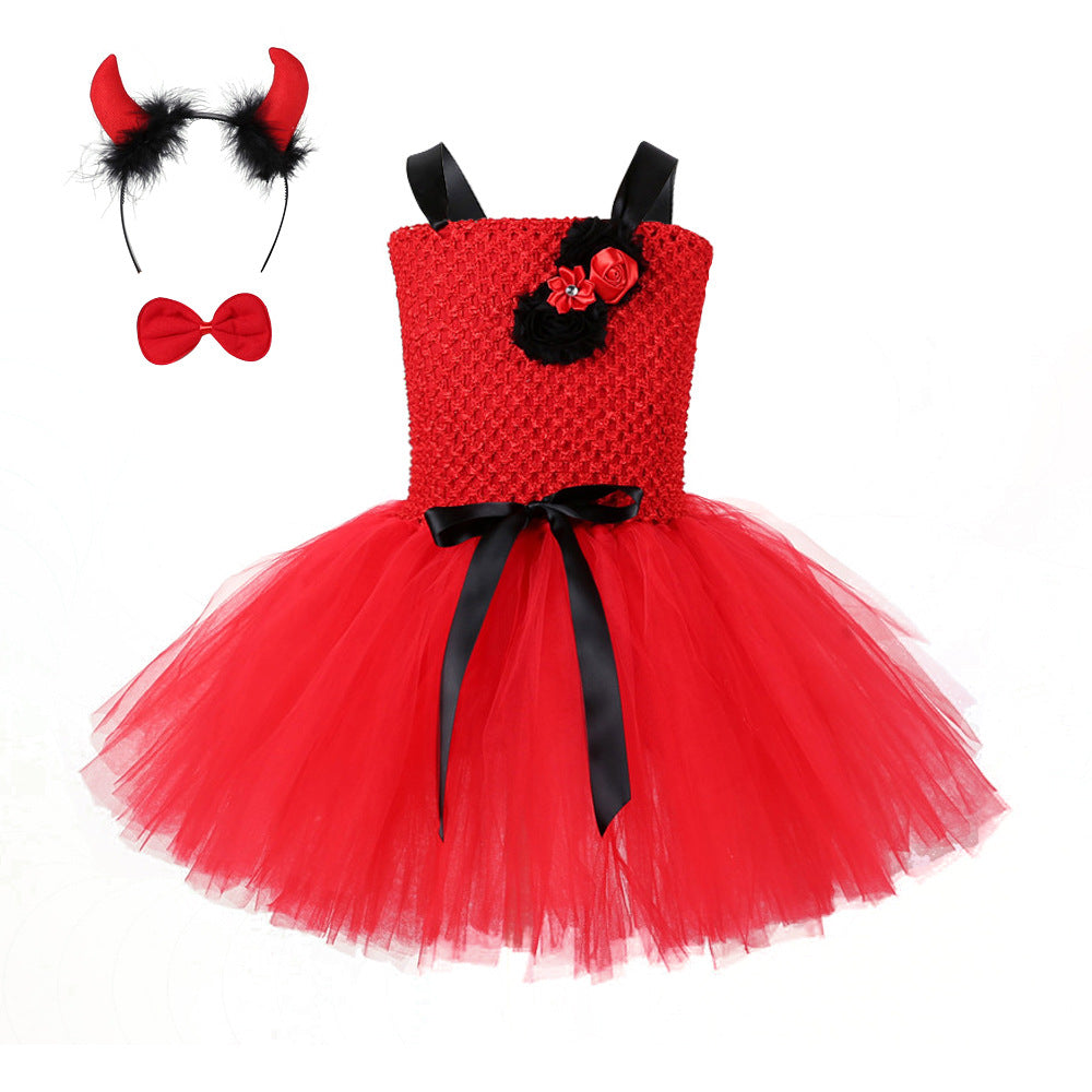 Children Girls’ Halloween Costume Set: Sleeveless Red Tulle Dress with Cosplay Accessories – Sets, MyKids-USA®, Costume Dresses, MyKids-USA -  -  -  -  -  -  - .