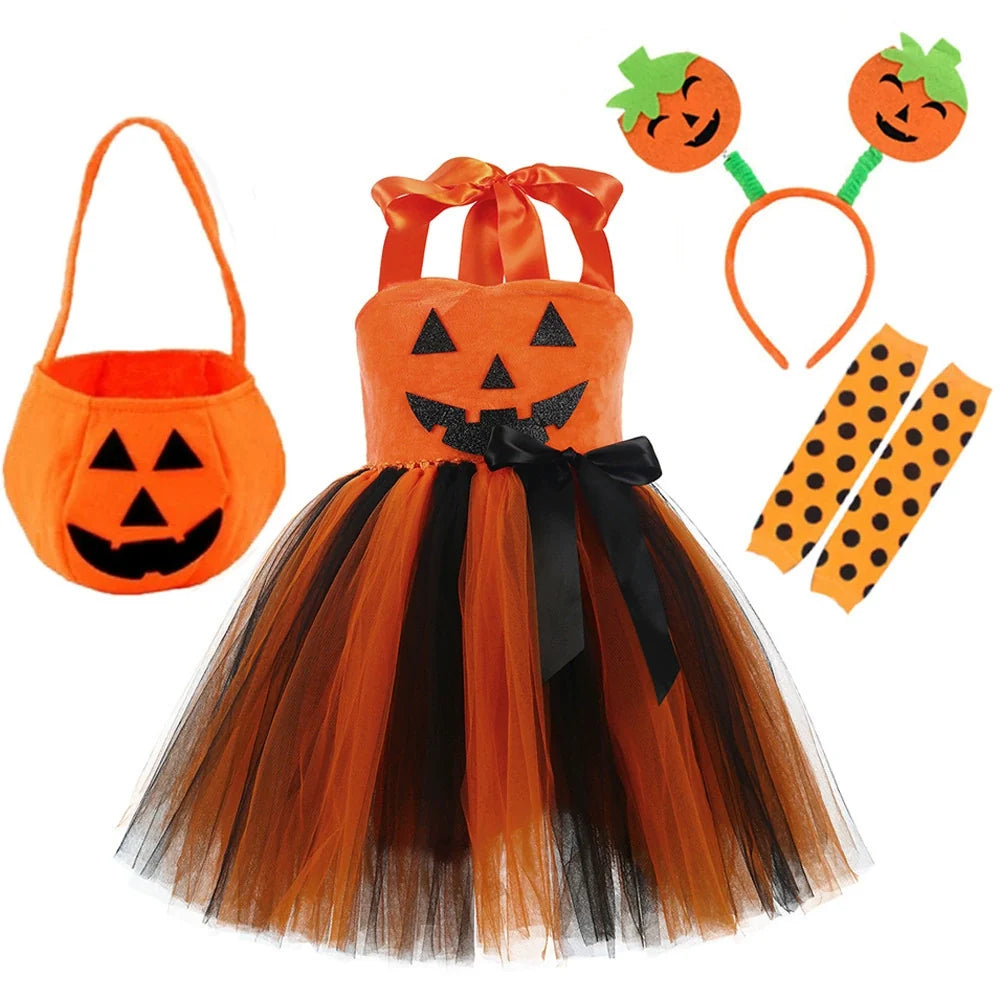 Arrival Girls’ Halloween Pumpkin Pattern Dress – Princess Cosplay Costume Set Party, and Stage Performance, MyKids-USA®, Costume Dresses, MyKids-USA - Size/Age - S (1-2Y) - Color - Black -  -  - TR2508202028-A.
