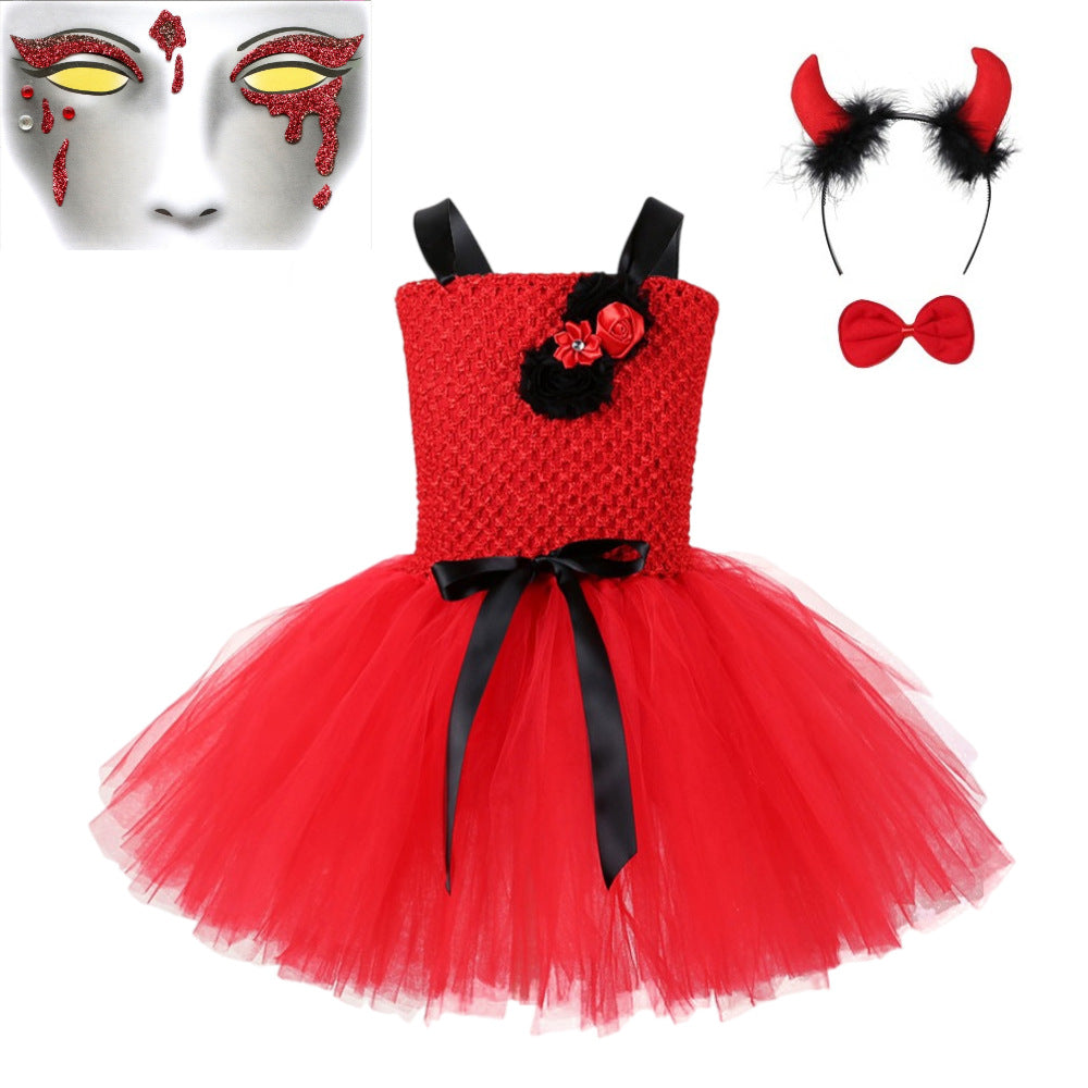 Children Girls’ Halloween Costume Set: Sleeveless Red Tulle Dress with Cosplay Accessories – Sets, MyKids-USA®, Costume Dresses, MyKids-USA -  -  -  -  -  -  - .