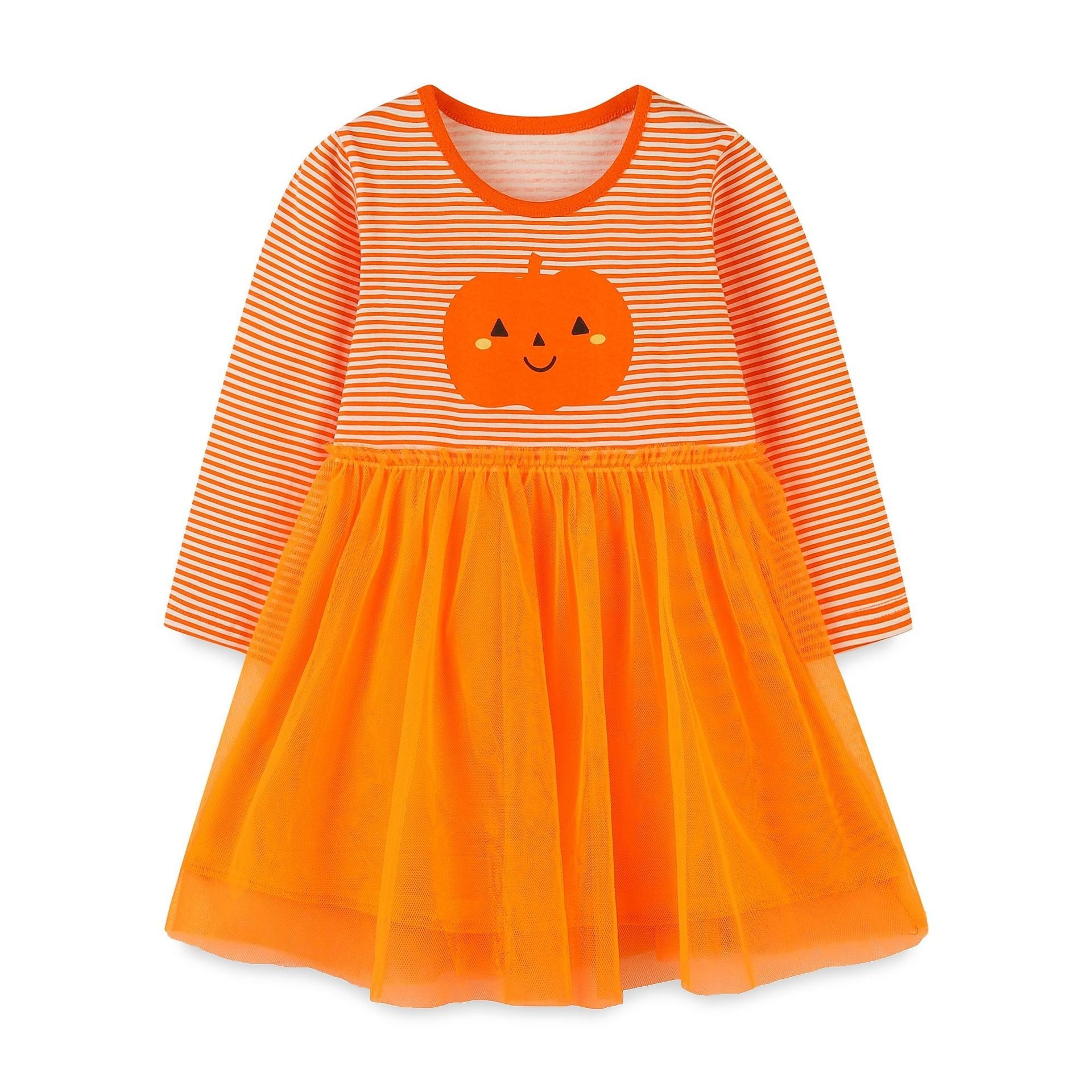 Striped Embroidered Tulle Dress: Halloween Edition For Girls, MyKids-USA®, Baby & Toddler Dresses, MyKids-USA - Size/Age - 90 (12-24M) - Color - Orange -  -  - TR2311290936-A.
