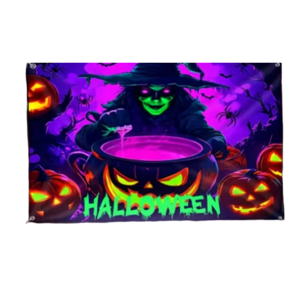Witch and Pumpkin Glow-in-the-Dark Halloween Tapestry