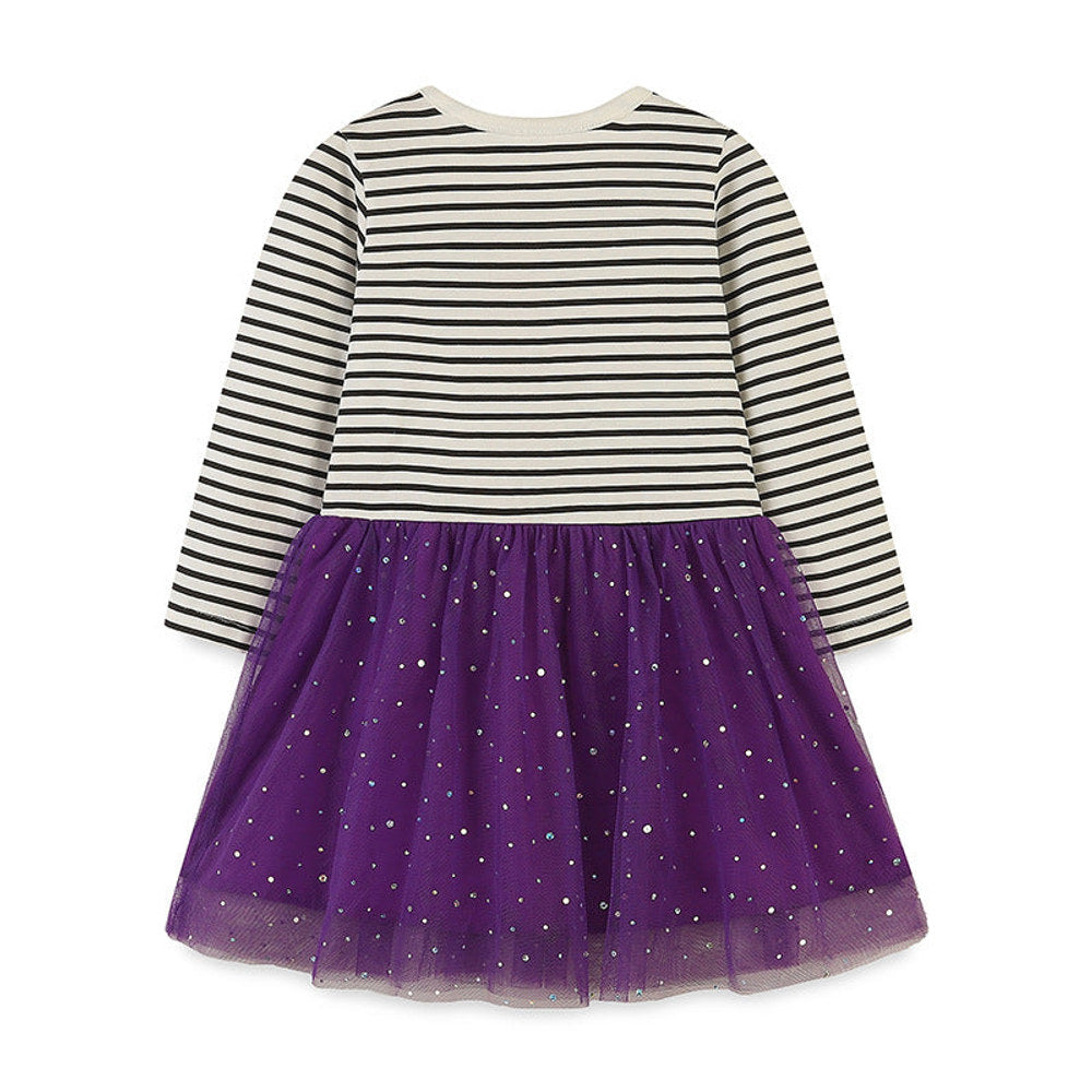 MyKids-USA® Striped Embroidered Tulle Dress: Halloween Edition For Girls