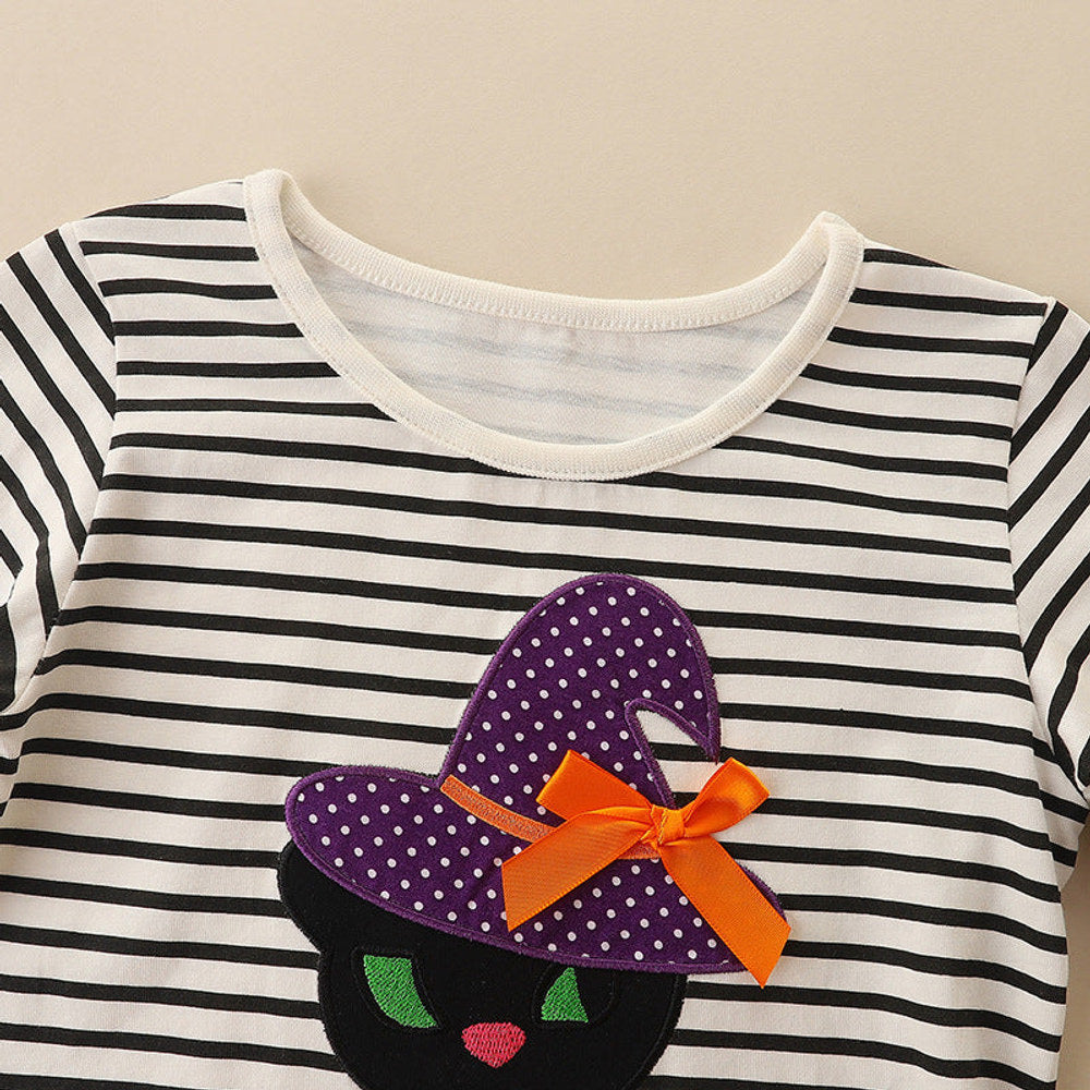 MyKids-USA® Striped Embroidered Tulle Dress: Halloween Edition For Girls